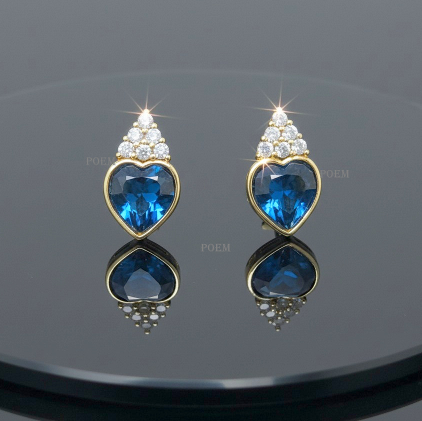 C35 Cercei „Blue Royale Heart” placați cu aur 14k CR2109