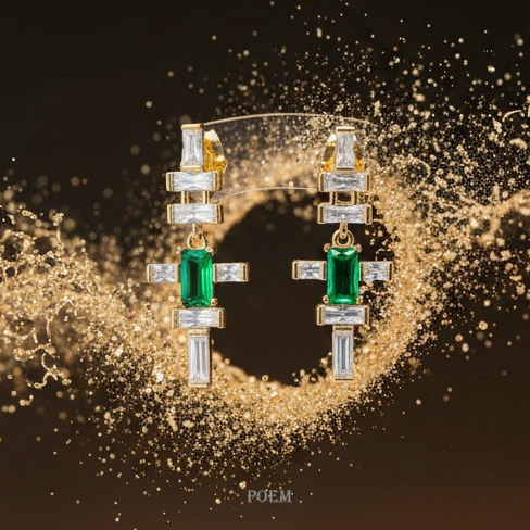 C35 Cercei „Emerald Elegance” placați cu aur 18k CR2133
