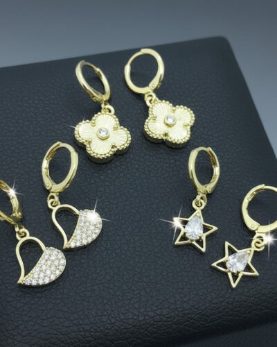 🔖OFERTĂ SPECIALĂ C75 Cercei Trio Luxe -3 perechi- placați cu aur 14k CRT
