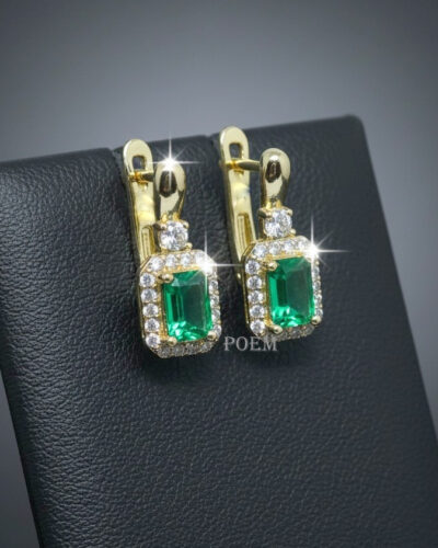 C32 Cercei „Éclat d’émeraude” placați cu aur 14k CC302