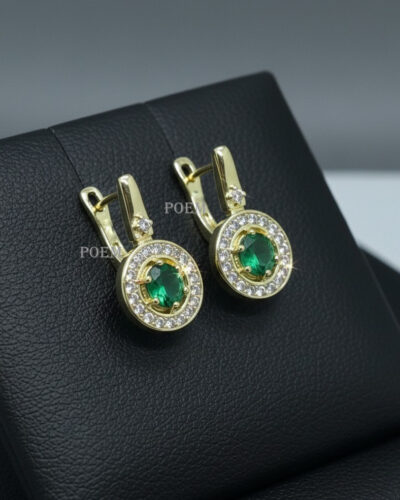 C35 Cercei „Emeraude Éclatante” placați cu aur 14k CC308
