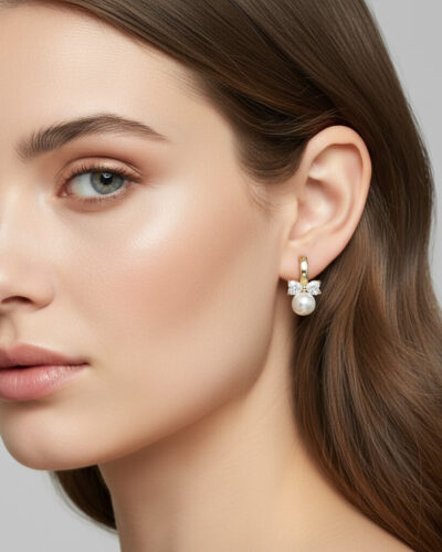 C35 Cercei „Elegant Bow” placați cu aur 14k CC257