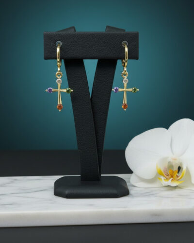 🔖OFERTĂ SPECIALĂ C22 Cercei „Rainbow Cross” placați cu aur 14k CC318