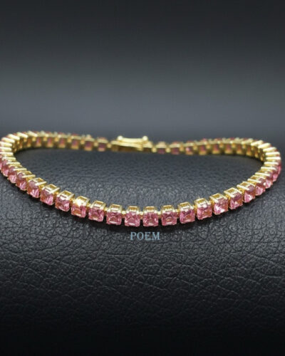 🔖OFERTĂ SPECIALĂ B38 Brățară "Pink Saphir" tip tennis placată cu aur 14k BC1275