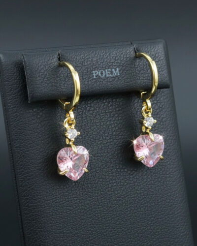 🔖OFERTĂ SPECIALĂ C28 Cercei „Pink Hearts” placați cu aur 14k CC405